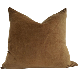 Cotton Velvet & French Linen Two Sided Cushion Toffee