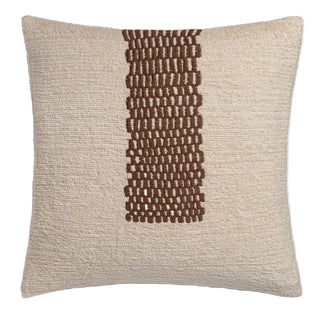 Textured pillow with a brown woven pattern on a light gray background
