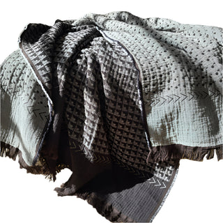 Aiyana Muslin Cotton Reversible Throw Blanket - Charcoal