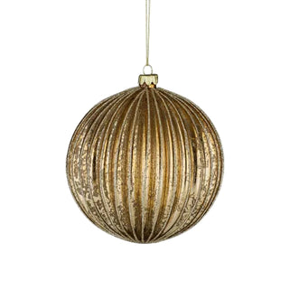 Gold textured Christmas ball ornament on a white background