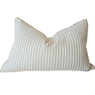 Striped pillow with a white background
