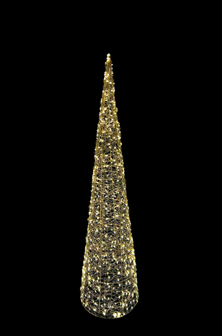 Tall, cone-shaped decorative light on a black background