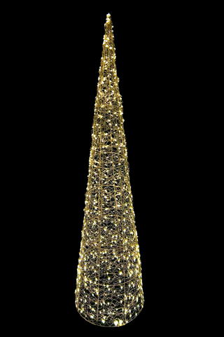 Tall, cone-shaped decorative light on a black background
