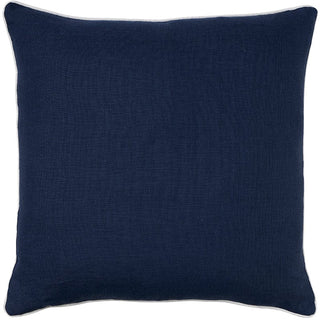 Navy Linen Cushion with White Piping