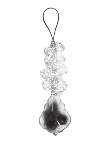 A hanging ornament featuring a cluster of faceted sphere beads with a maple leaf design, with a luxurious crystal-like finish.