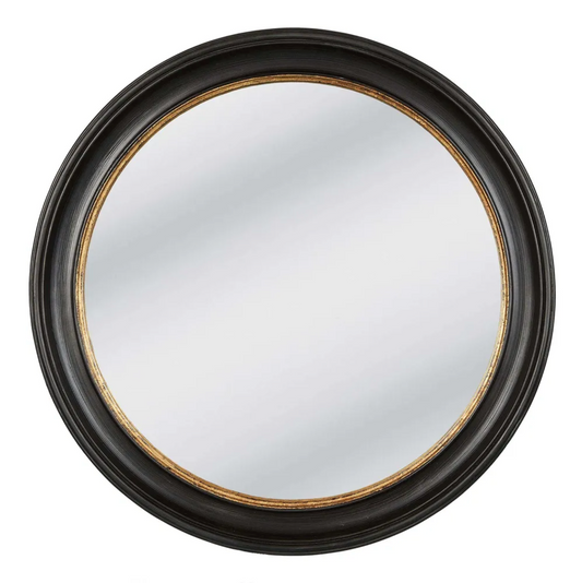 Large Black and Gold Framed Round Mirror