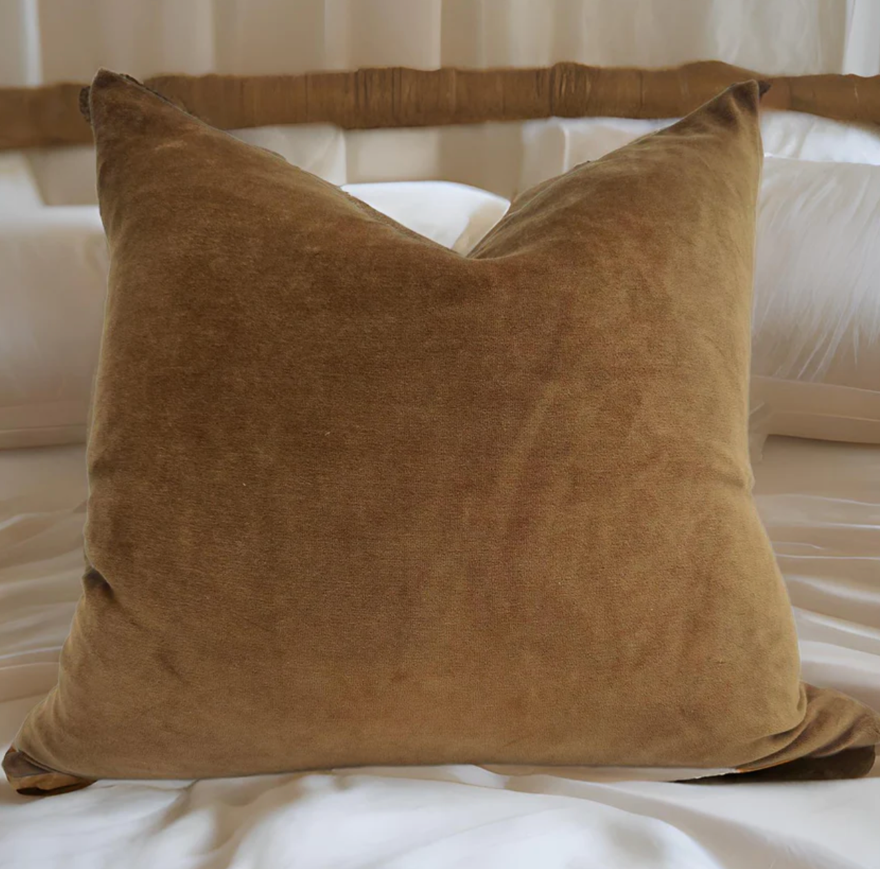 Velvet & French Linen Two Sided Cushion - Charamel