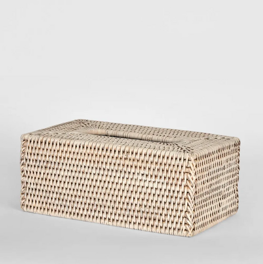 Rattan Tissue Box Cover White Washed