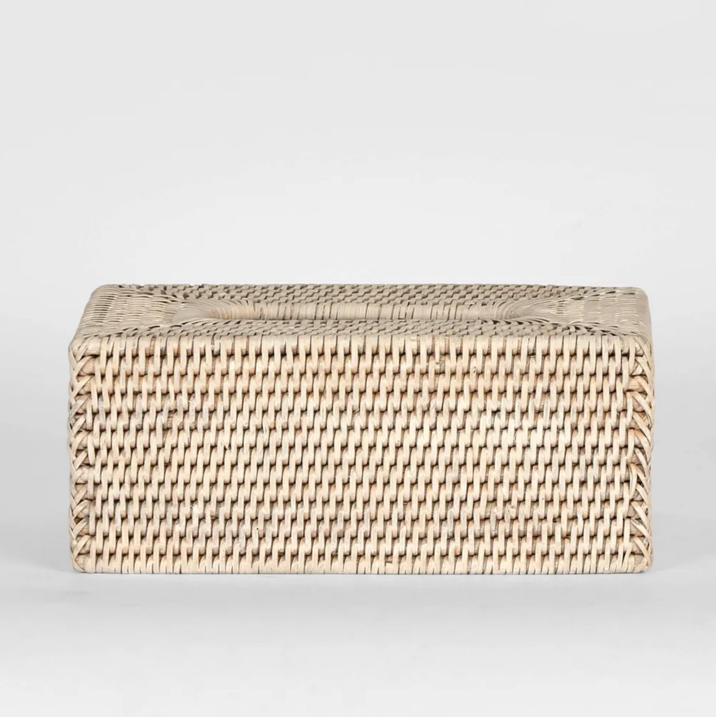 Rattan Tissue Box Cover White Washed