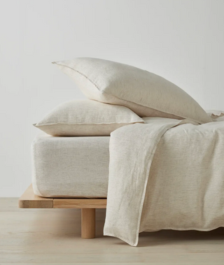 Sova European Linen Flat Sheet - Natural Pinstripe — view 5