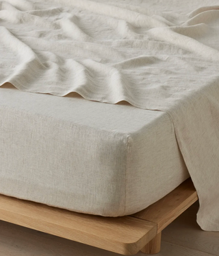 Sova European Linen Flat Sheet - Natural Pinstripe — view 2