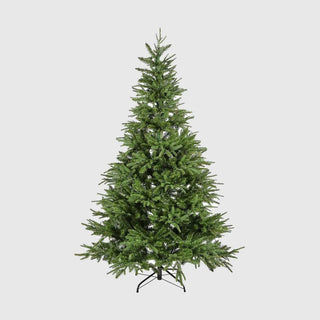 Green artificial Christmas tree on a white background