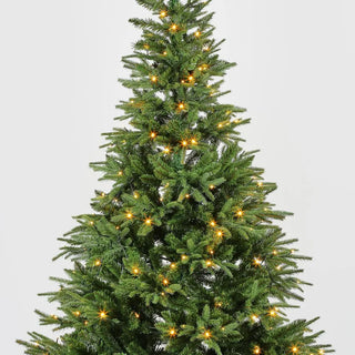 Decorated Christmas tree with lights on a white background