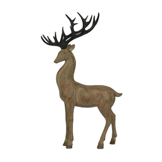 Decorative deer figure with black antlers on a light gray background