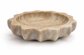 Beige marble scalloped bowl studio product photo on white background - Gray & Co