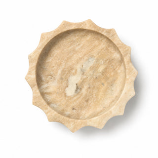 Beige marble scalloped bowl studio detail top-down view - Gray & Co