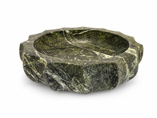 Green marble scalloped bowl studio product photo on white background - Gray & Co