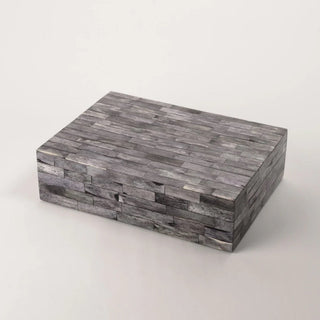 Grey Inlaid Bone Box Large open showing black-lined interior