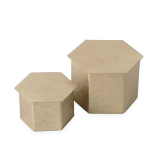 Hexagonal Brass Box Small - handmade hammered brass decorative box