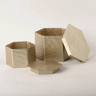 Hexagonal Brass Box Small shown with large size for scale