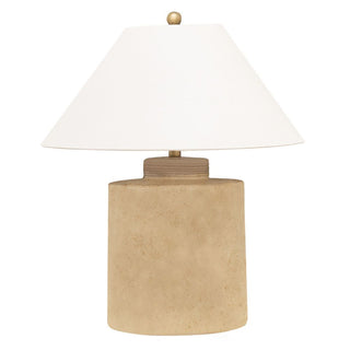 Lisbon table lamp with sandy brown base and white shade