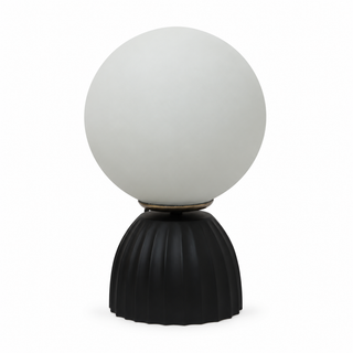 Orion Black Ribbed Globe Table Lamp on white background