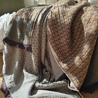 Aiyana Muslin Cotton Reversible Throw Blanket - Earth