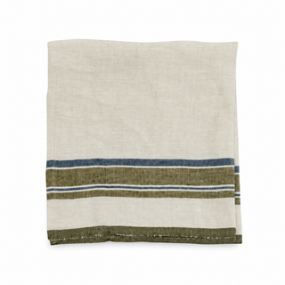 Green Selvedge Stripe Linen Napkin on white background