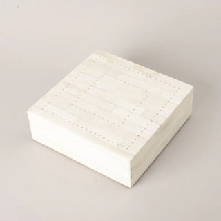 White Bone Carved Box detail - lid open showing storage