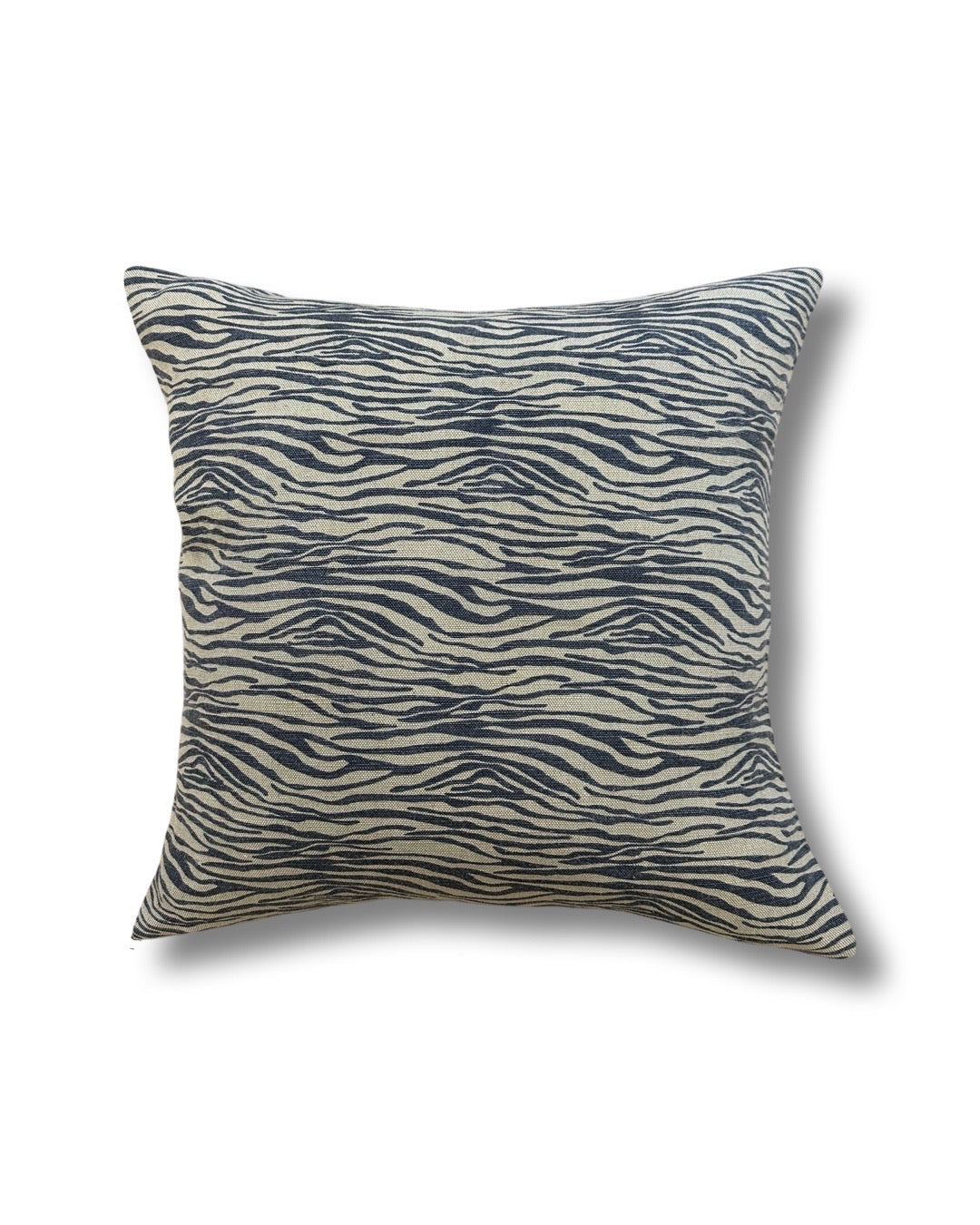 Blue Wavy Block  Print Linen Cushion