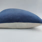 Cotton Velvet & French Linen Two Sided Cushion - Stone blue