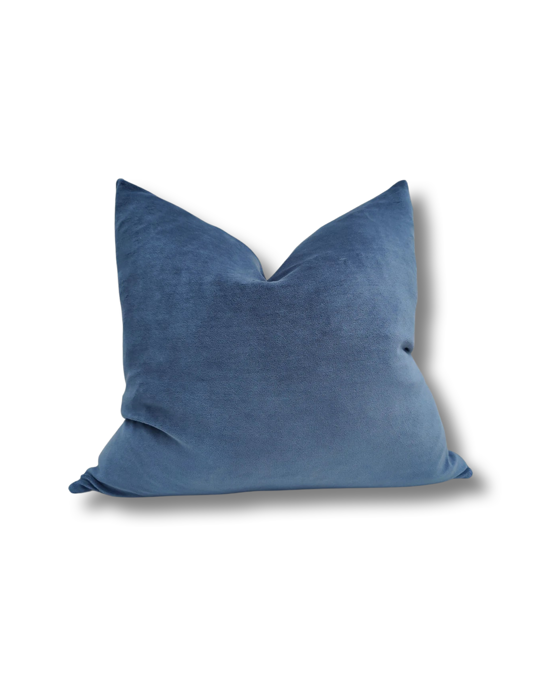 Cotton Velvet & French Linen Two Sided Cushion - Stone blue